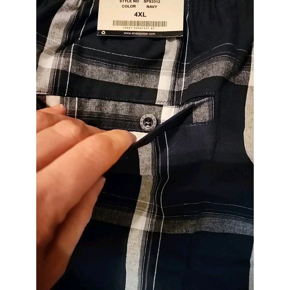 Nwt Shaka Wear Cargo Shorts Men's Sz 4XL Navy BluePlaid Drawstring Elastic Waist - Picture 8 of 13
